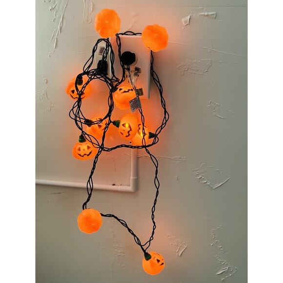 Vintage Halloween Blow Mold Pumpkin String Lights set of 10 Orange All Work - Picture 4 of 7